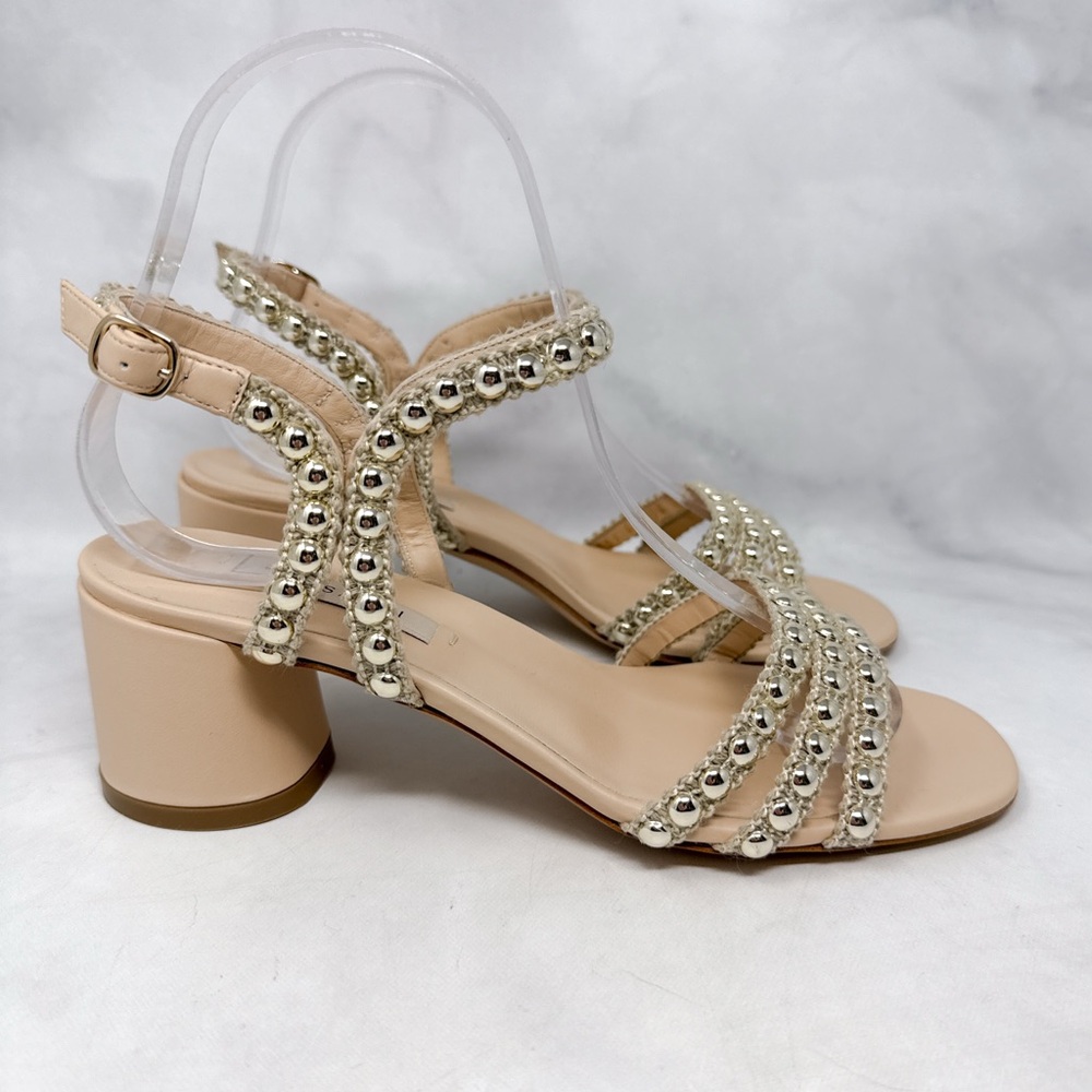 NEW Casadei Studsway Pearl Studded Strappy Open Toe Kitten Block Heel Sandals 36